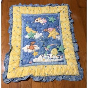 Vintage Kids Line Hey Diddle Diddle Nursery Rhyme Baby Quilt Ruffled Blue Yellow
